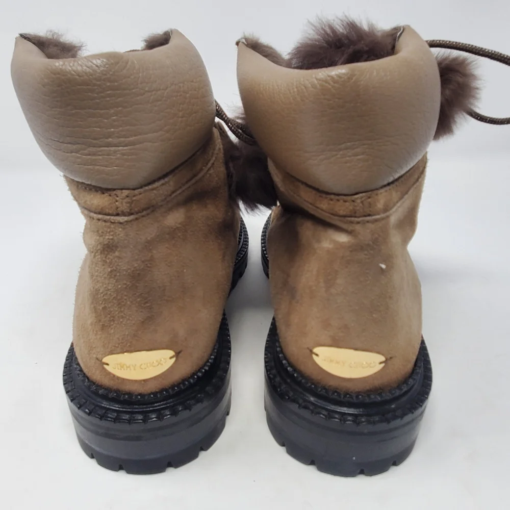 Jimmy Choo Brown Suede Fur-Lined Moto Boots